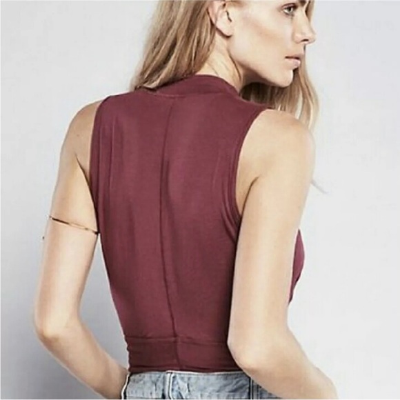 Free People Intimately Mock Neck Split Front Tie Cami - Wine/Bordeaux Size Large - Picture 7 of 16